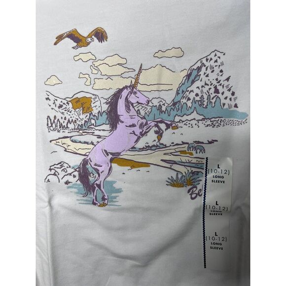 Cat & Jack Kids Long Sleeve Unicorn Graphic Tee Cream Size L (10-12) NWT - Picture 2 of 6